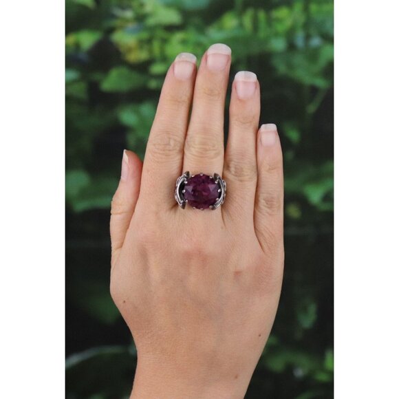 Sterling Silver Vintage Purple Cubic Zirconia Bow on Sides Ring Size 7 1/2 Adjus - Picture 3 of 9